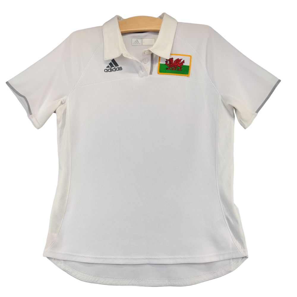 Adidas Women's Polo Shirt White Large Short Sleeve Wales Flag Dragon Patch